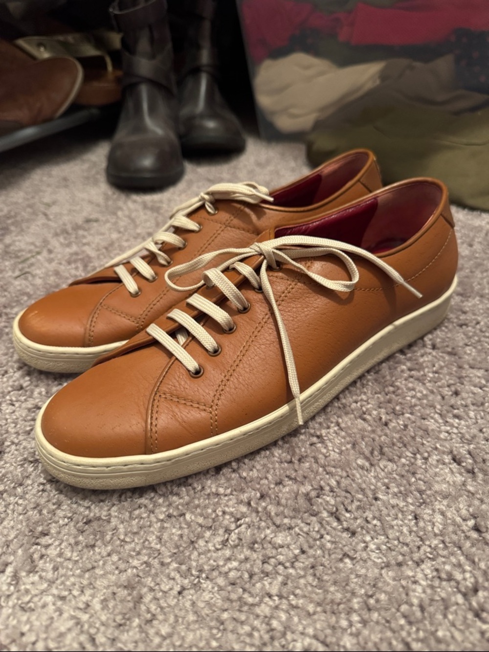 Women’s Ferragamo Tan Leather Casual Sneakers - Classic Low-Top Lace-Up